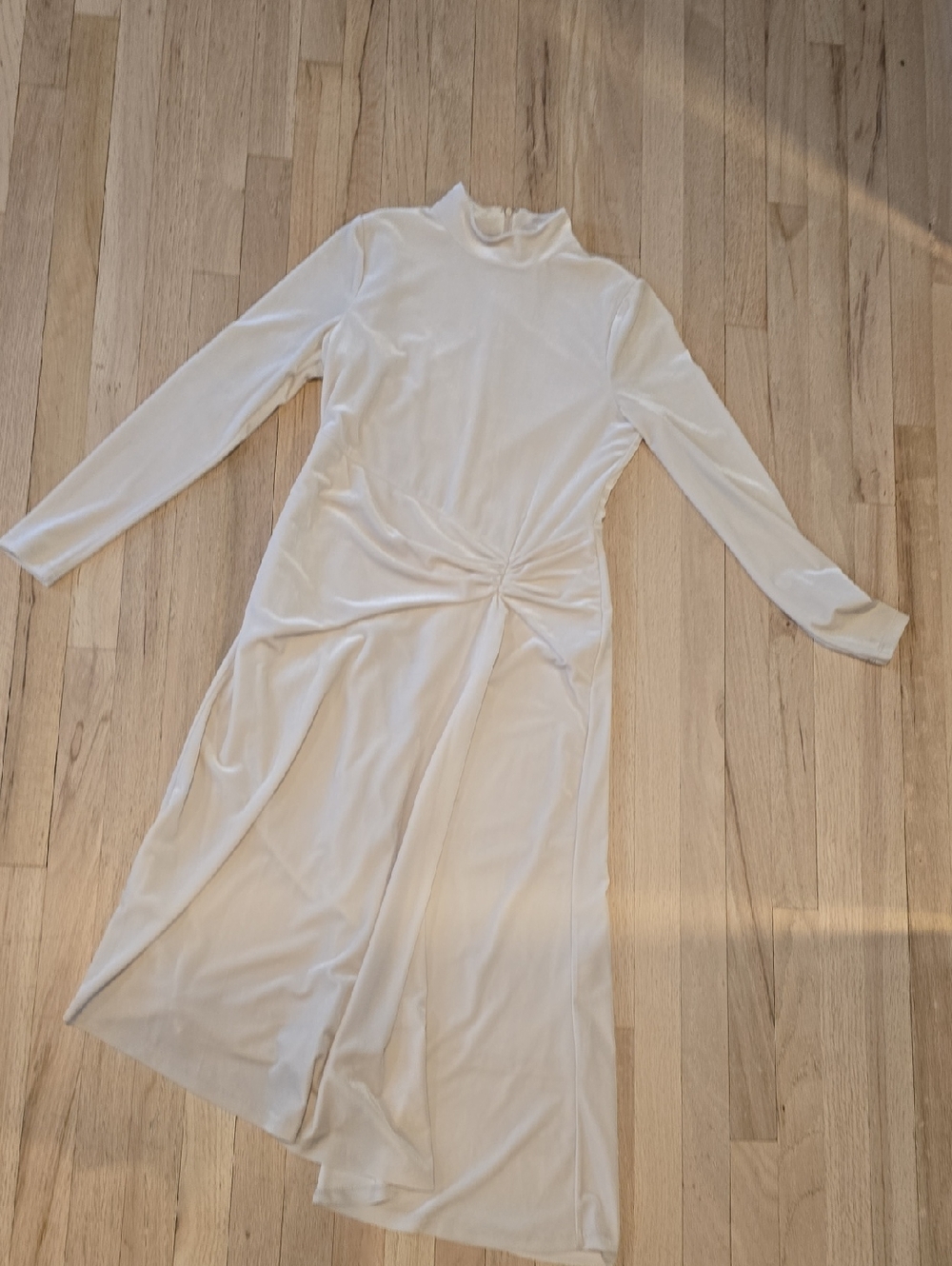 Halston Heritage Ivory Long-Sleeve Twist-Drape Midi Dress